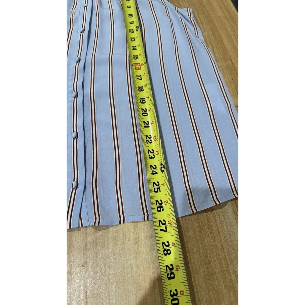 FRAME Denim Blue Striped 100% Silk Sleeveless Tie Neck Blouse Medium LWSH0791‎